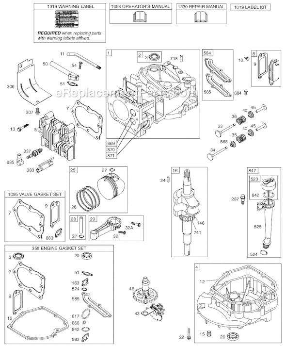 Page A Diagram and Parts List for 129H00SERIES 0005-0185 Briggs and Stratton Engine